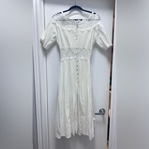 White Lace-Trim Button-Front Women’s Dress